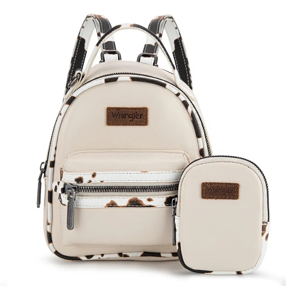 Wrangler Cow Print Mini Backpack W/Coin Pouch - Tan - NWT